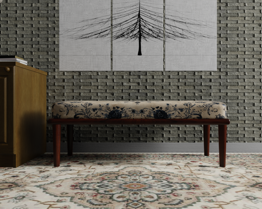 Ivory & Navy Delft Floral bench 4