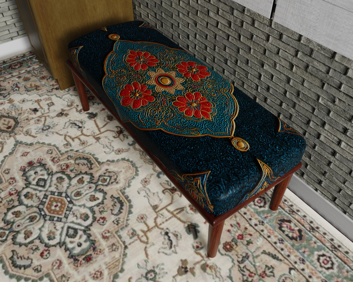 Teal & Coral Floral Medallion bench 3