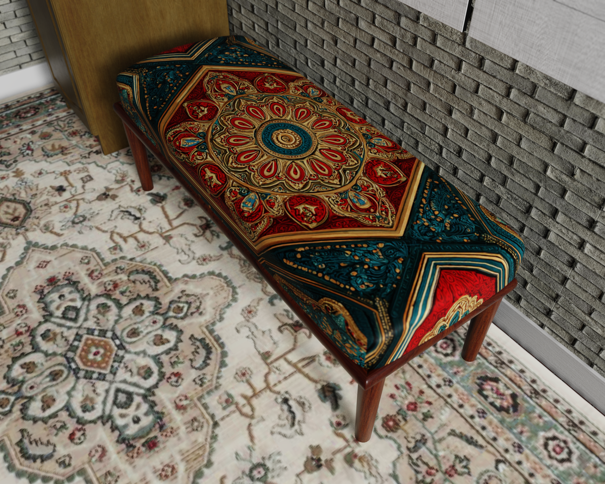 Rust & Emerald Ornate Persian bench 3