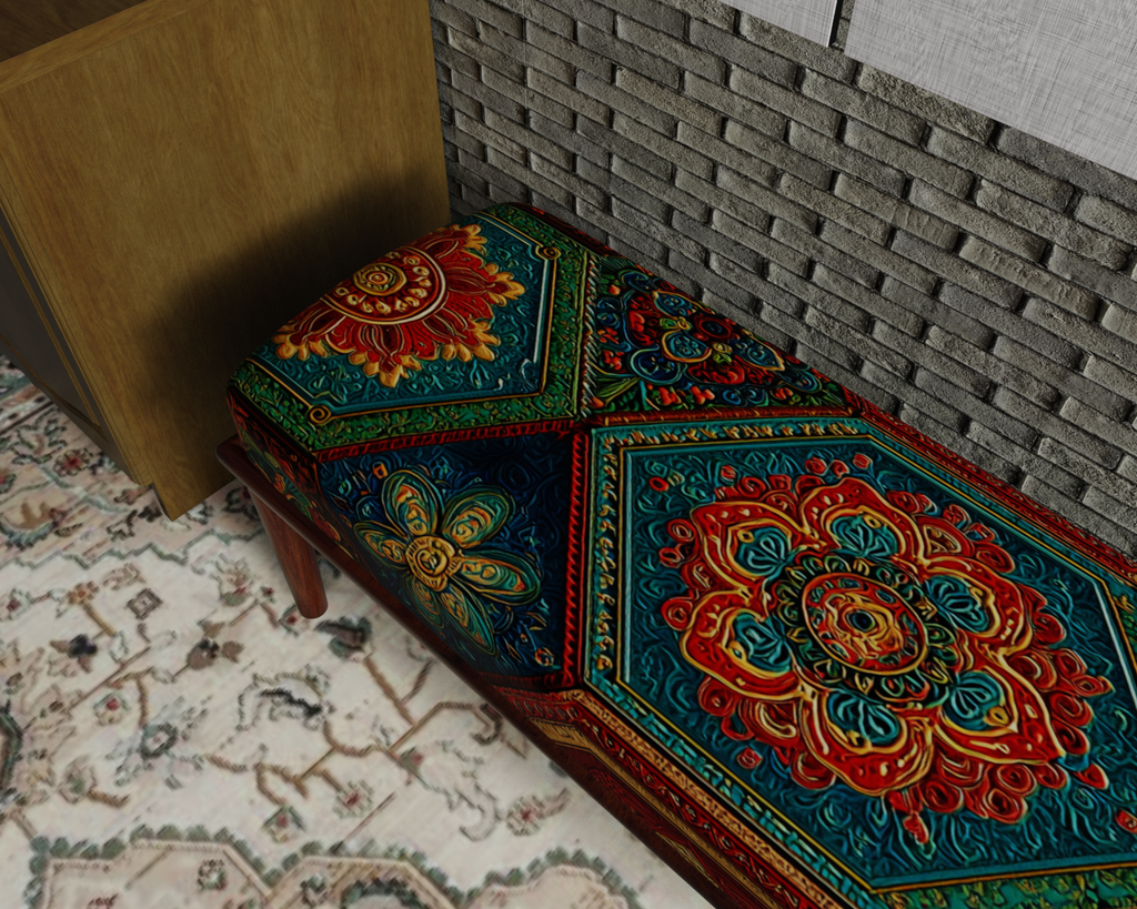 Emerald & Red Moroccan Medallion bench 5