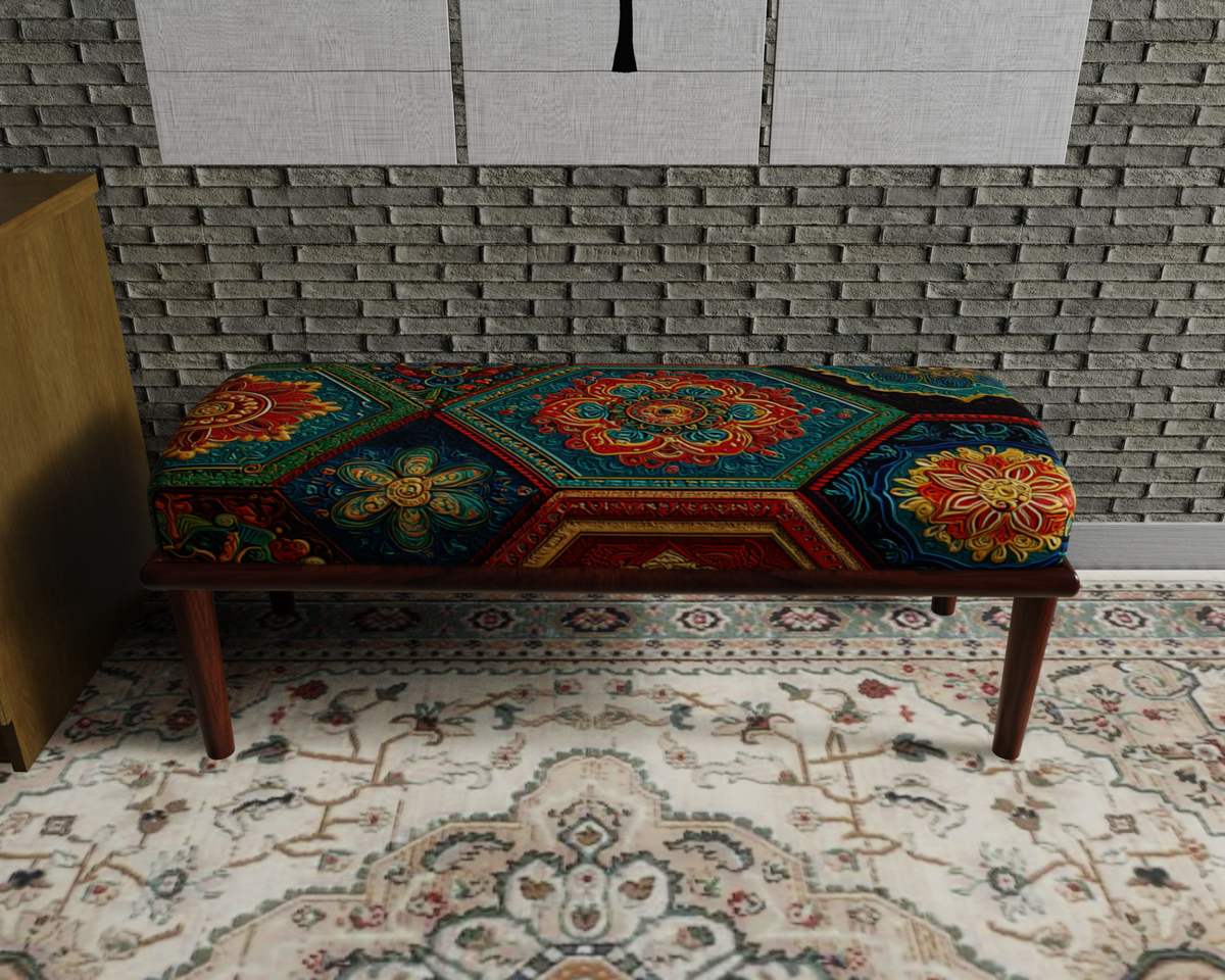Emerald & Red Moroccan Medallion bench 2
