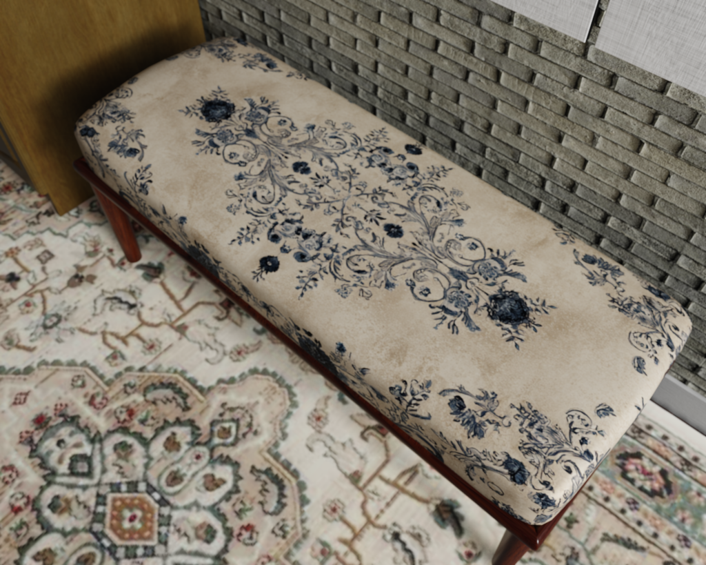 Ivory & Navy Delft Floral bench 6