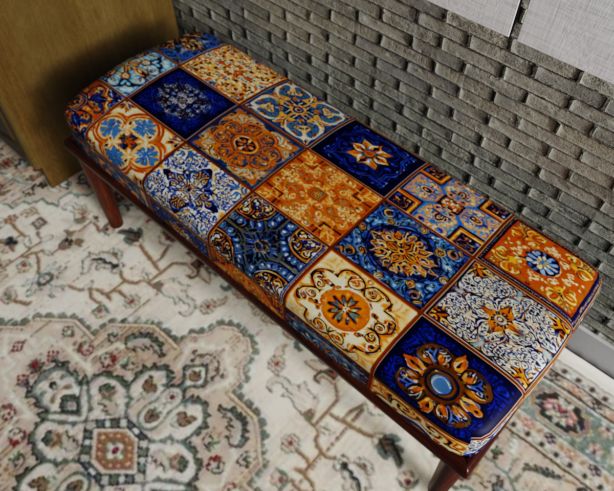 Blue & Gold Patchwork Tile bench 6
