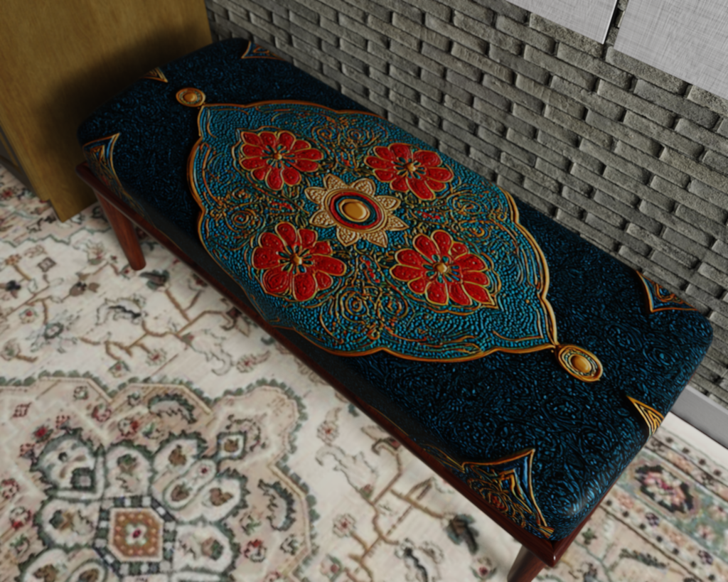 Teal & Coral Floral Medallion bench 6