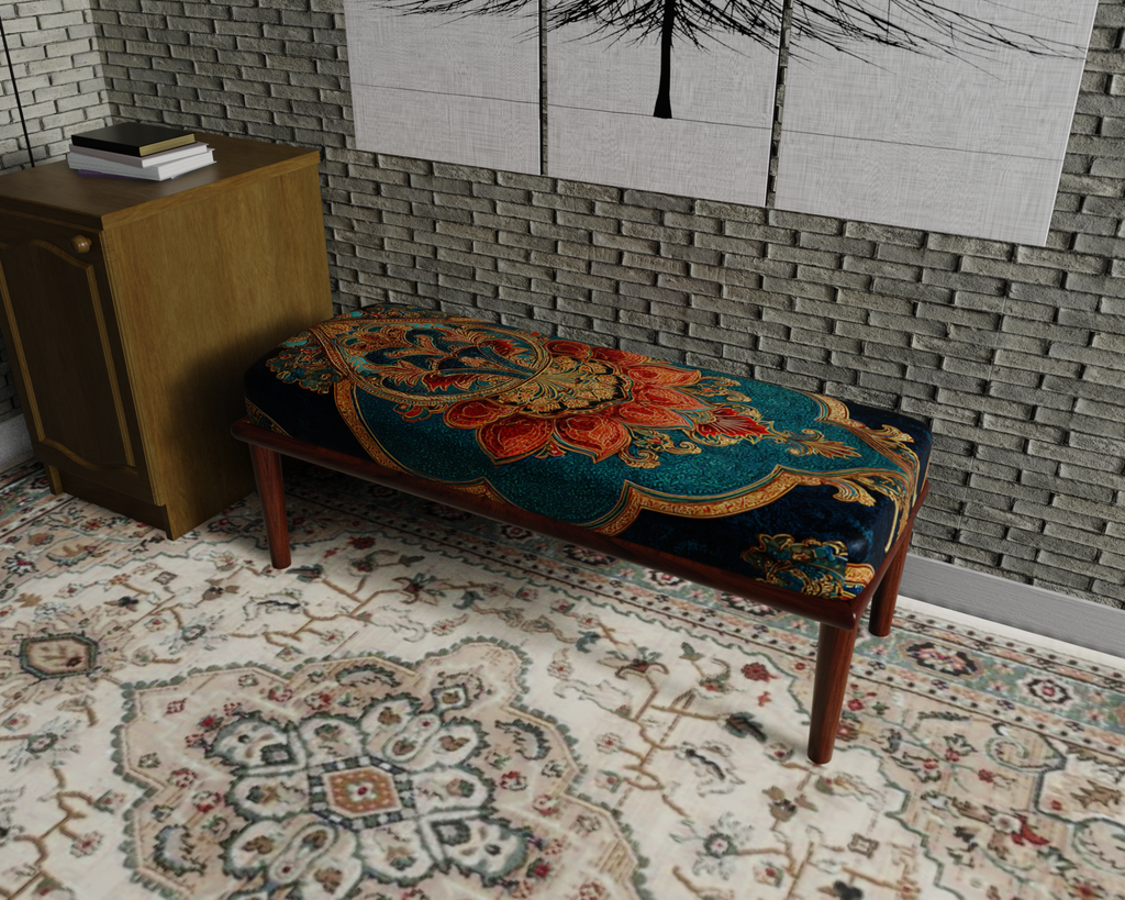 Teal & Rust Paisley Medallion bench 1