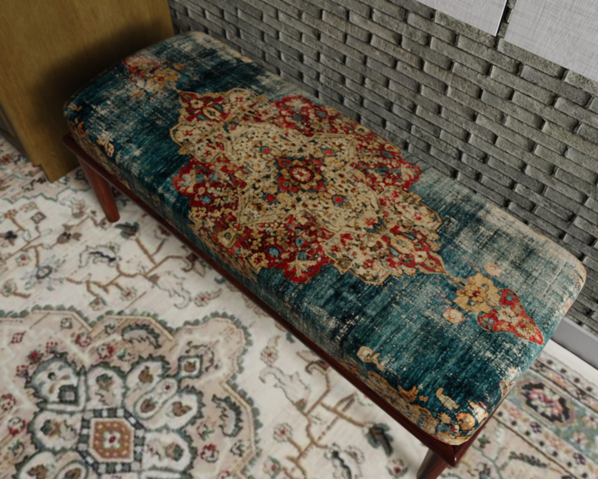 Teal & Rust Distressed Persian bench 6