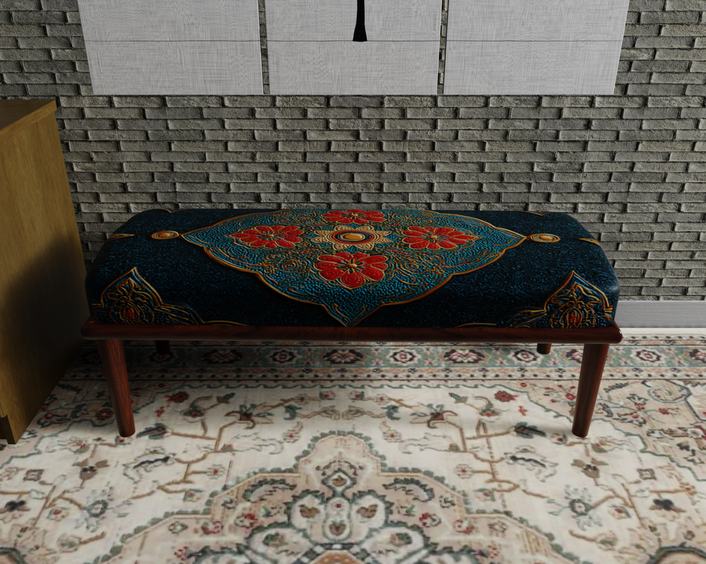 Teal & Coral Floral Medallion bench 2