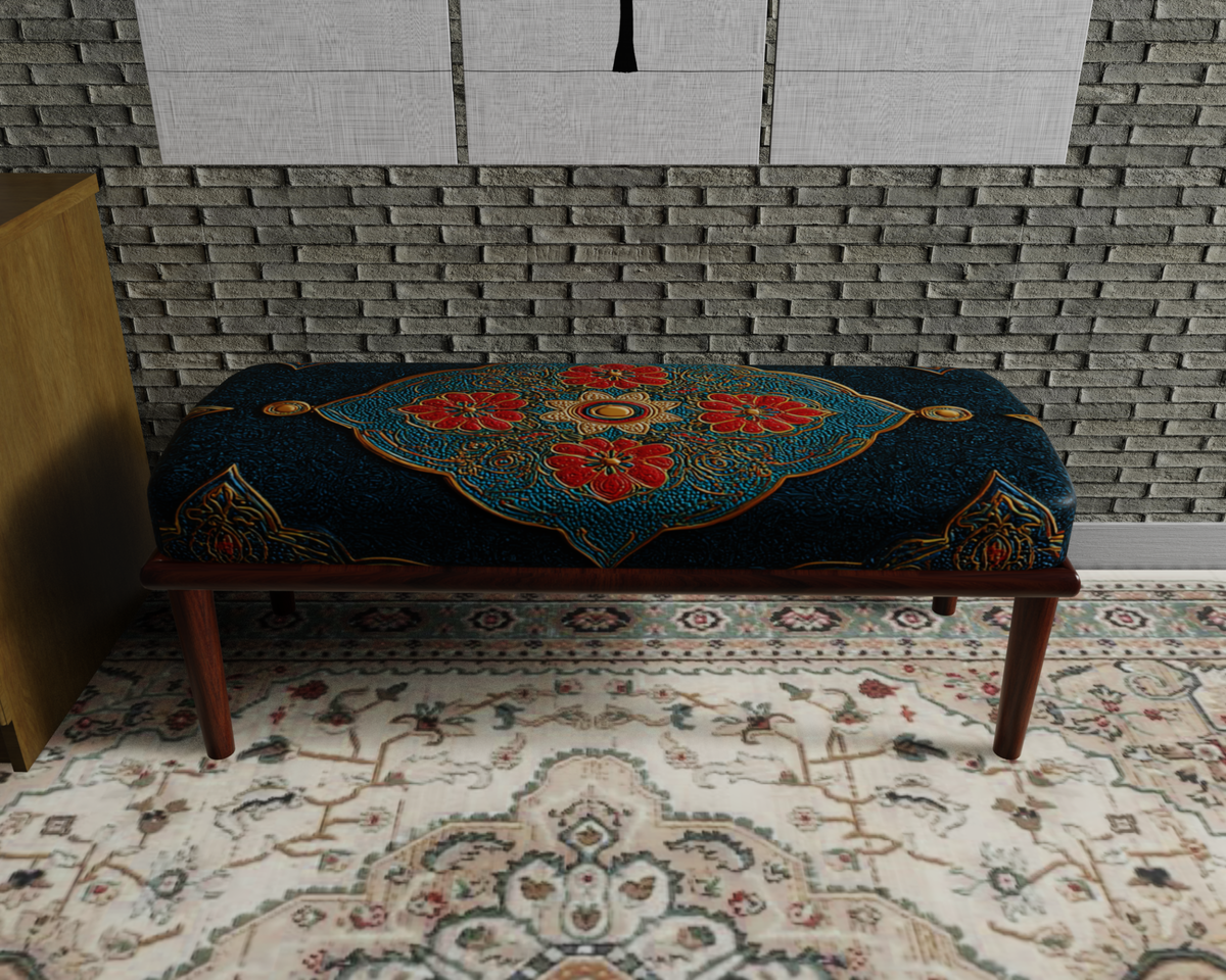 Teal & Coral Floral Medallion bench 2