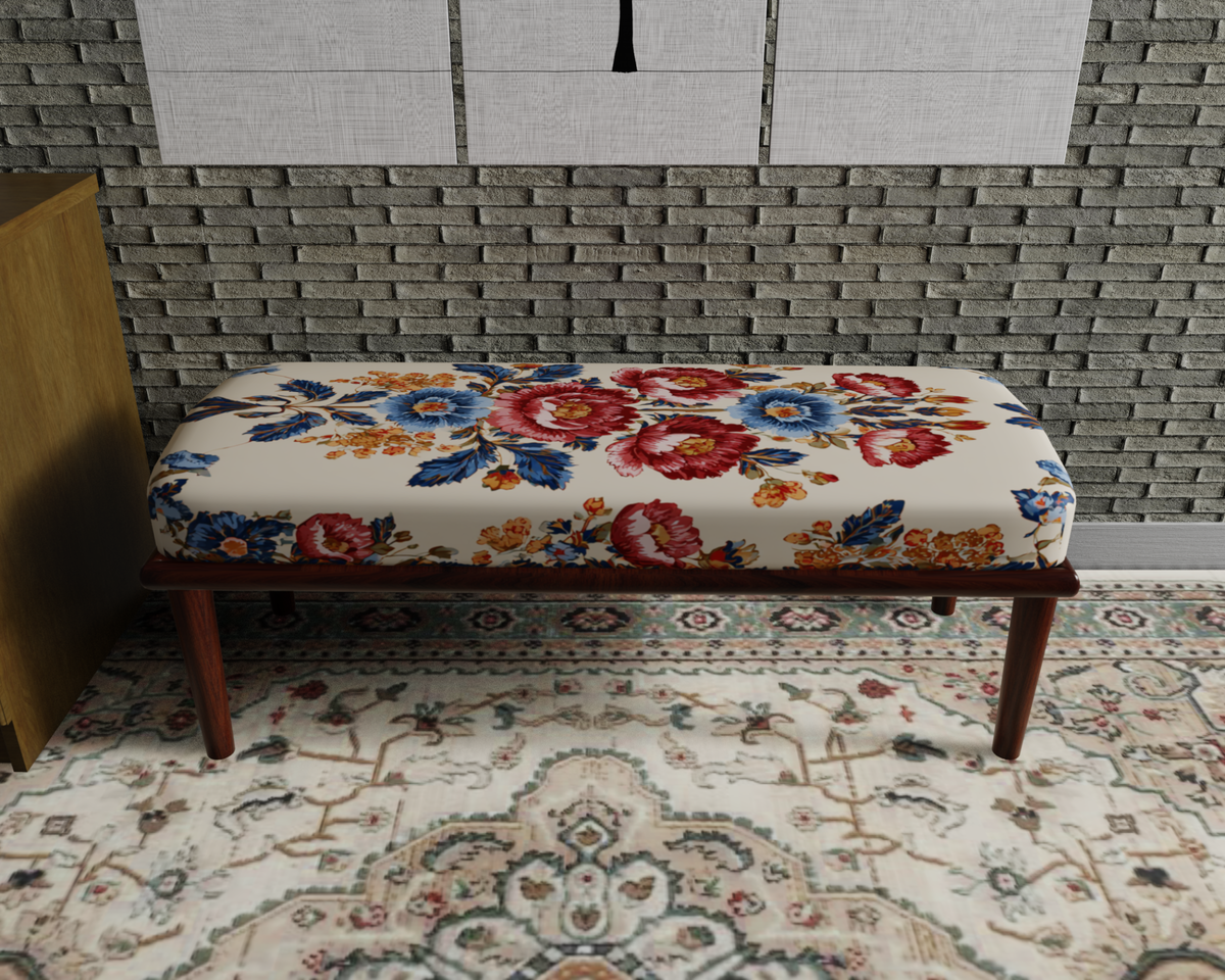 Ivory Folk Floral Embroidery bench 2