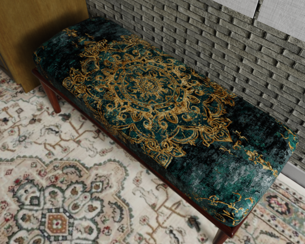 Teal & Gold Baroque Medallion bench 6