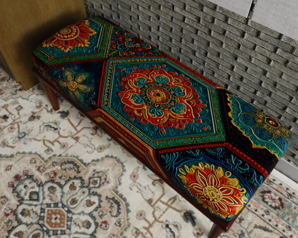 Emerald & Red Moroccan Medallion bench 6