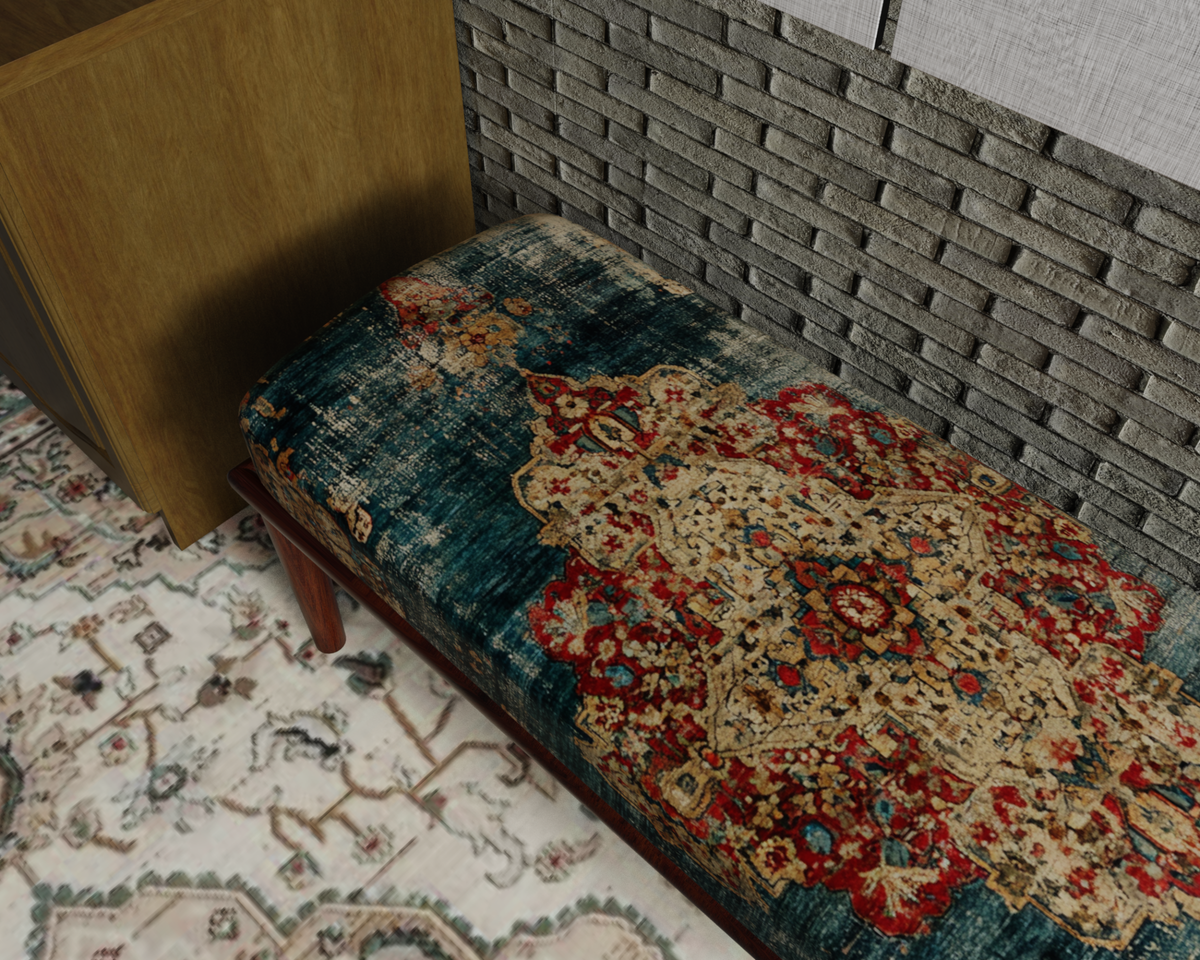 Teal & Rust Distressed Persian bench 5