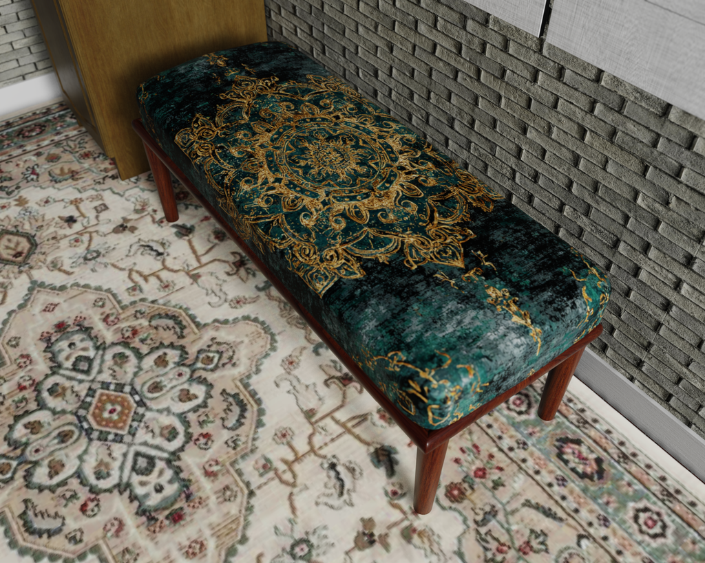 Teal & Gold Baroque Medallion bench 3