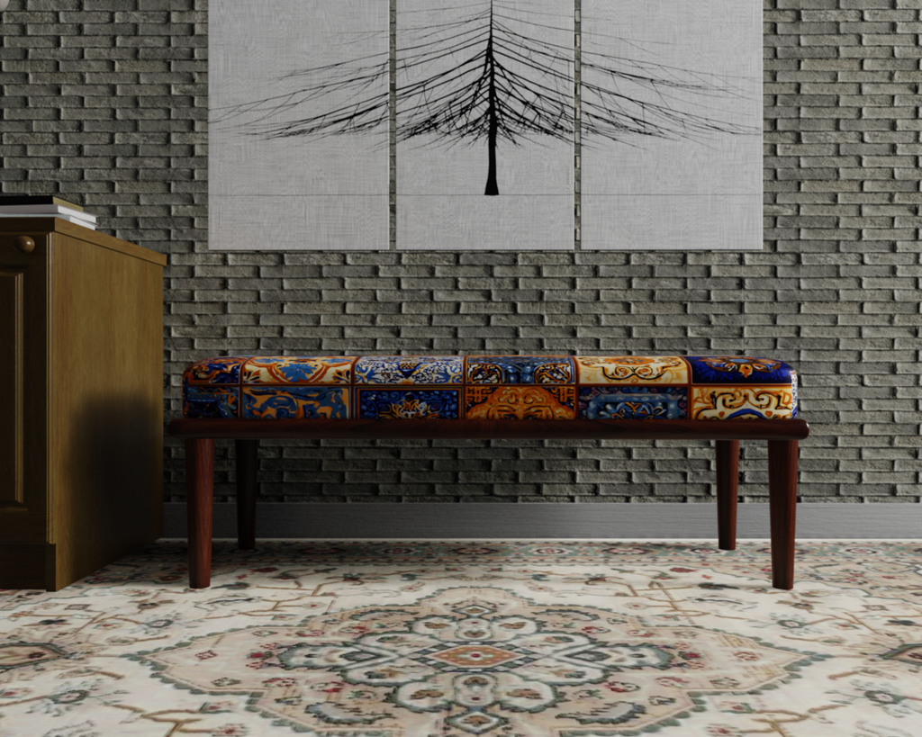 Blue & Gold Patchwork Tile bench 4