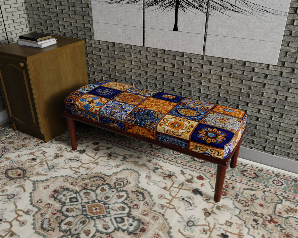 Blue & Gold Patchwork Tile bench 1