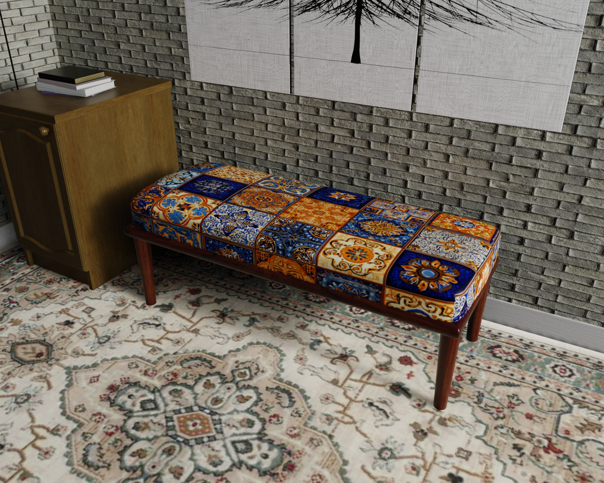 Blue & Gold Patchwork Tile bench 1
