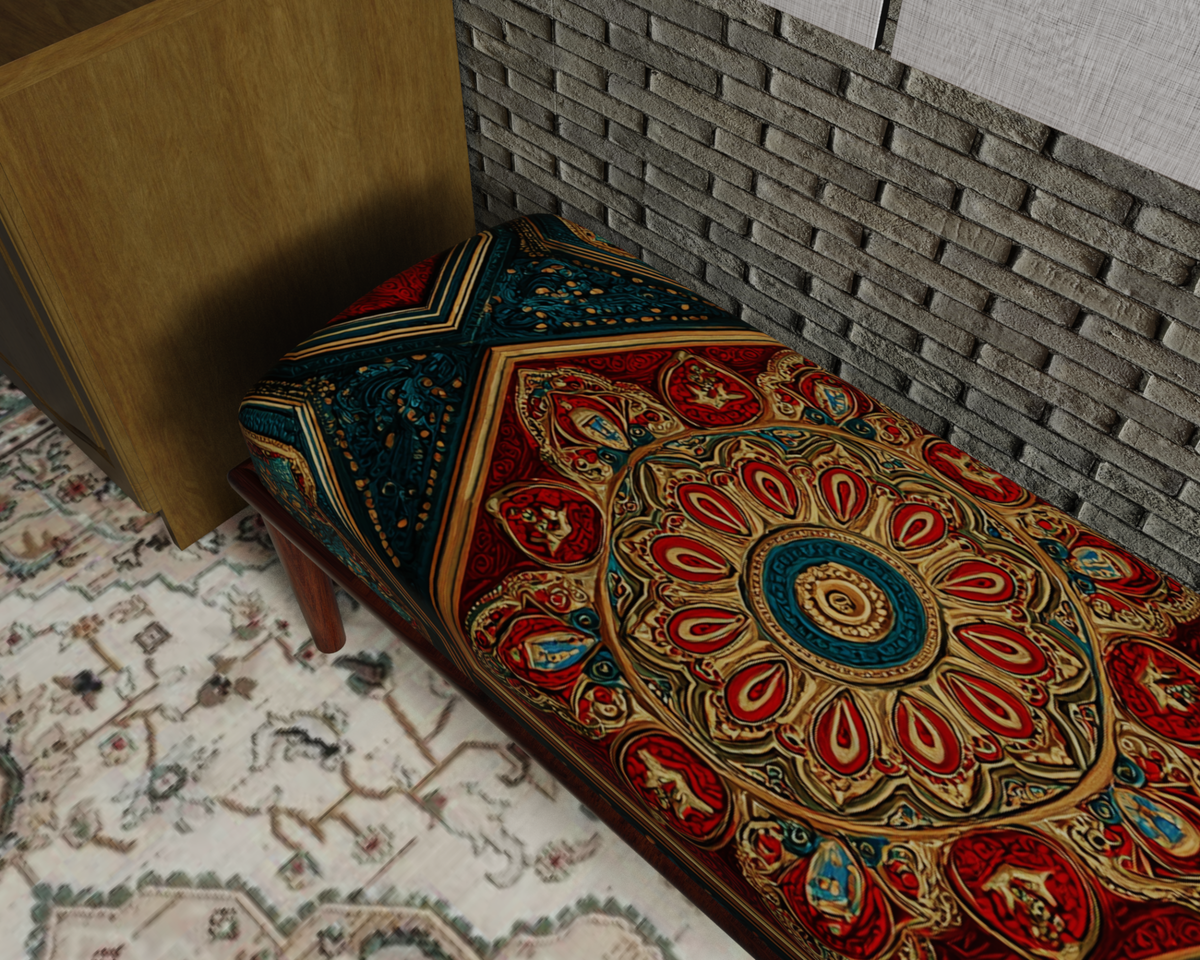 Rust & Emerald Ornate Persian bench 5