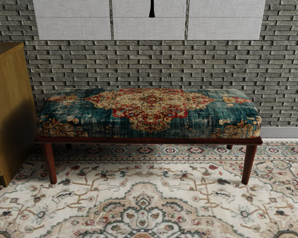 Teal & Rust Distressed Persian bench 2