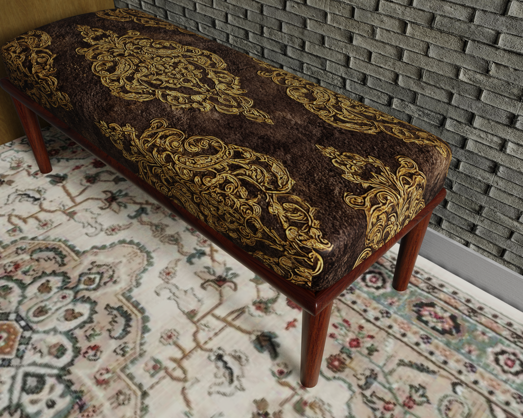 Chocolate & Gold Damask bench 7