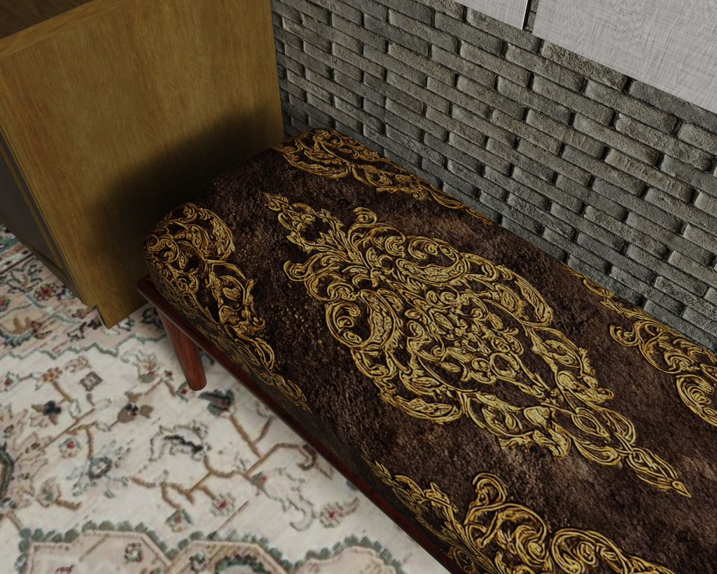 Chocolate & Gold Damask bench 5