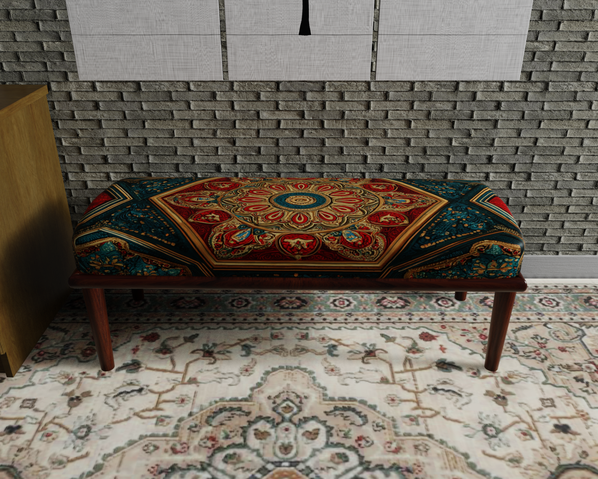 Rust & Emerald Ornate Persian bench 2