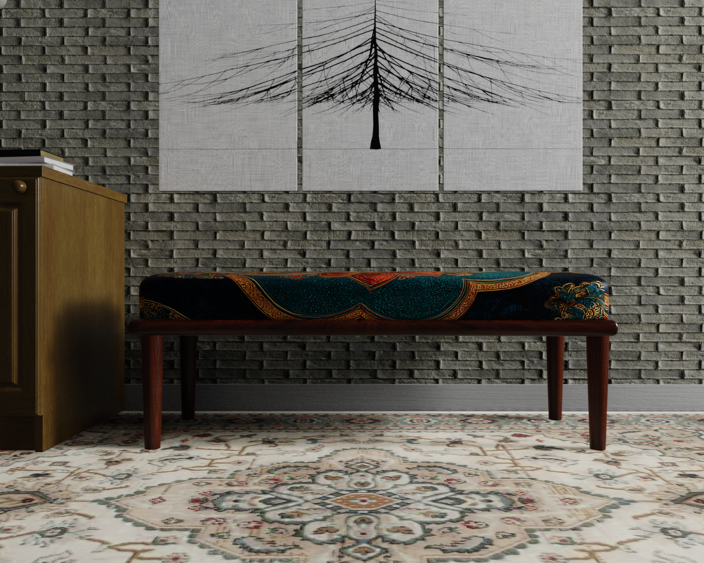 Teal & Rust Paisley Medallion bench 4