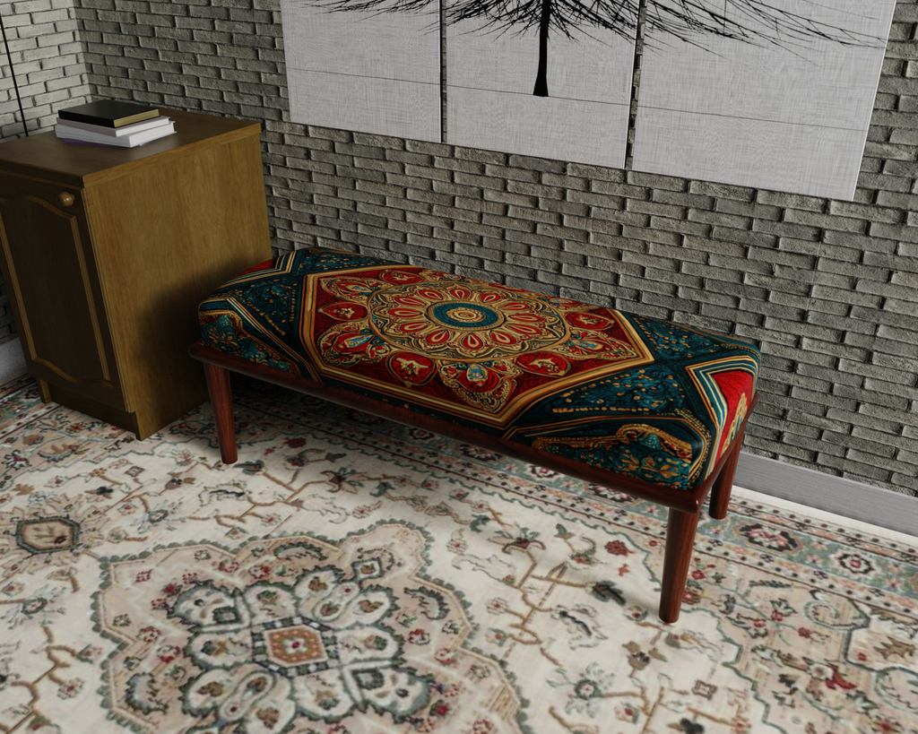 Rust & Emerald Ornate Persian bench 1