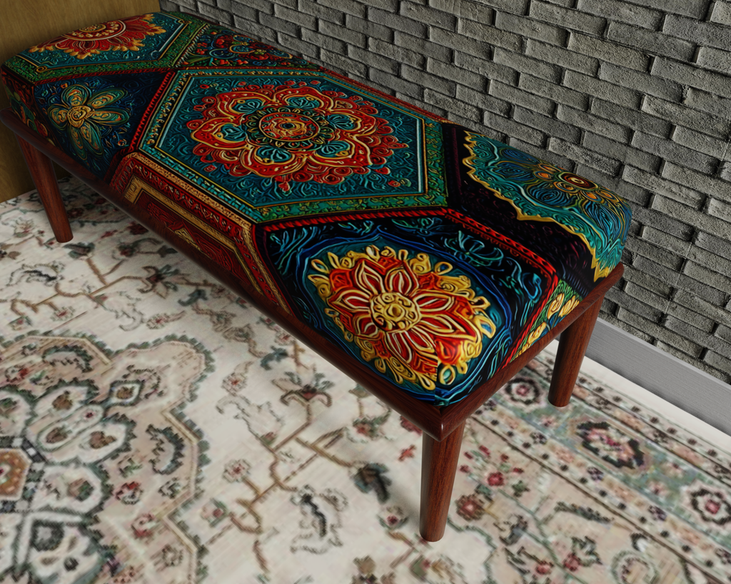 Emerald & Red Moroccan Medallion bench 7