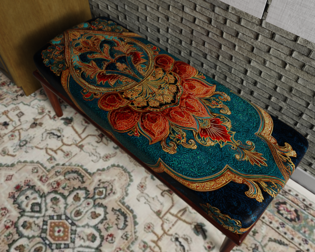 Teal & Rust Paisley Medallion bench 6