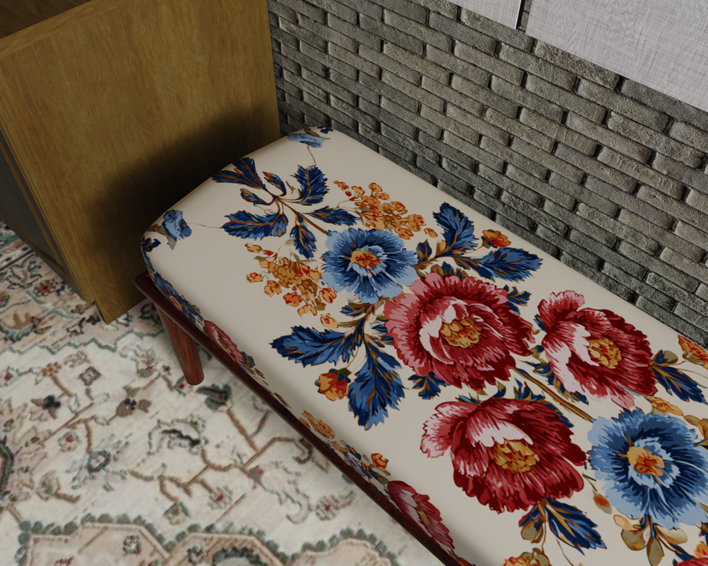 Ivory Folk Floral Embroidery bench 5
