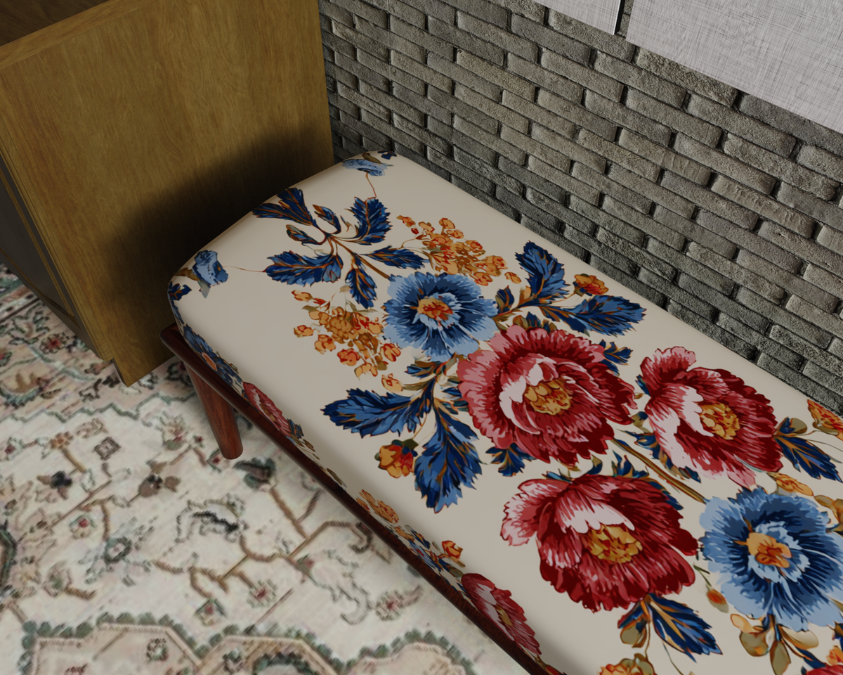 Ivory Folk Floral Embroidery bench 5