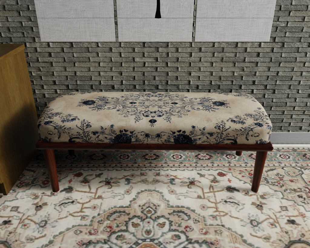 Ivory & Navy Delft Floral bench 2