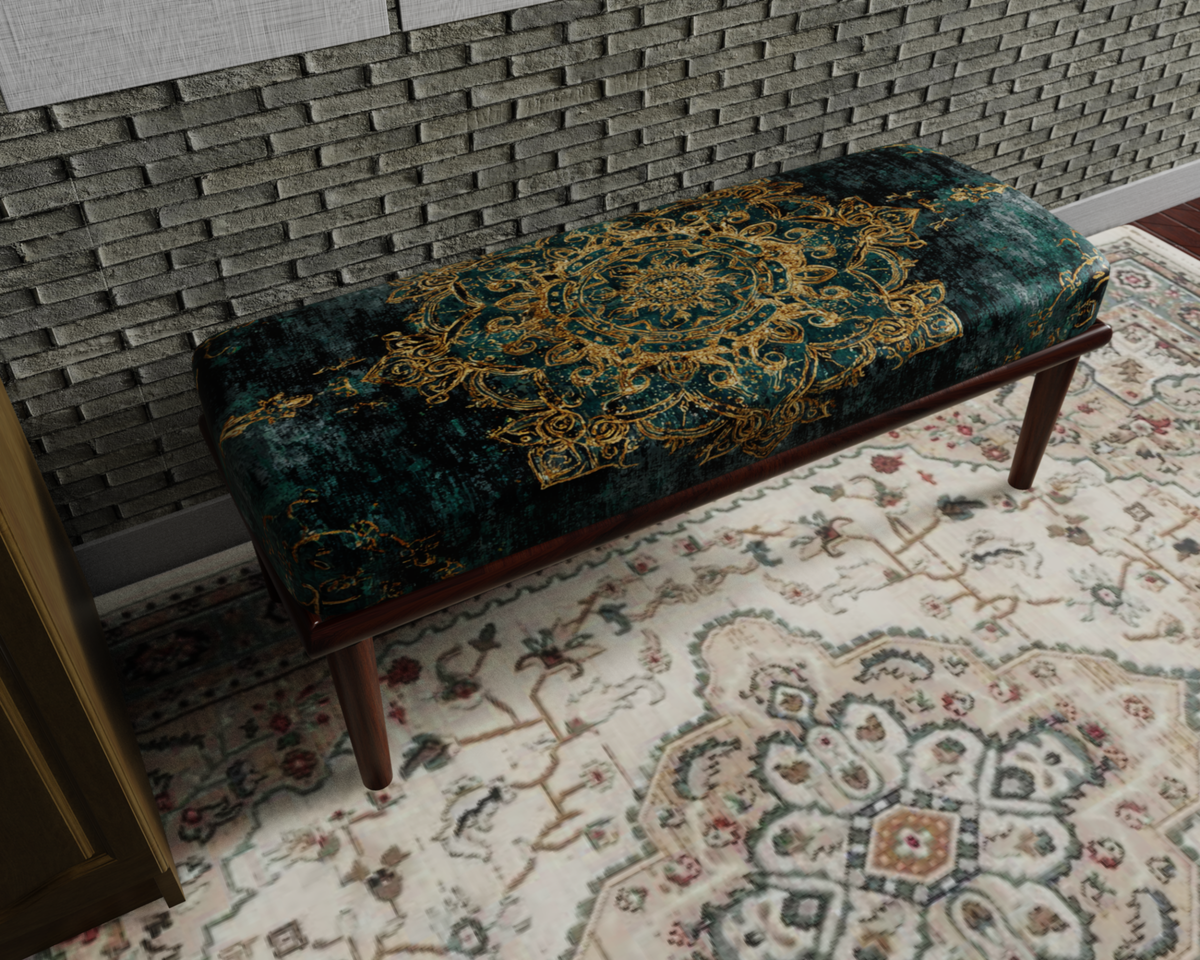 Teal & Gold Baroque Medallion bench 8
