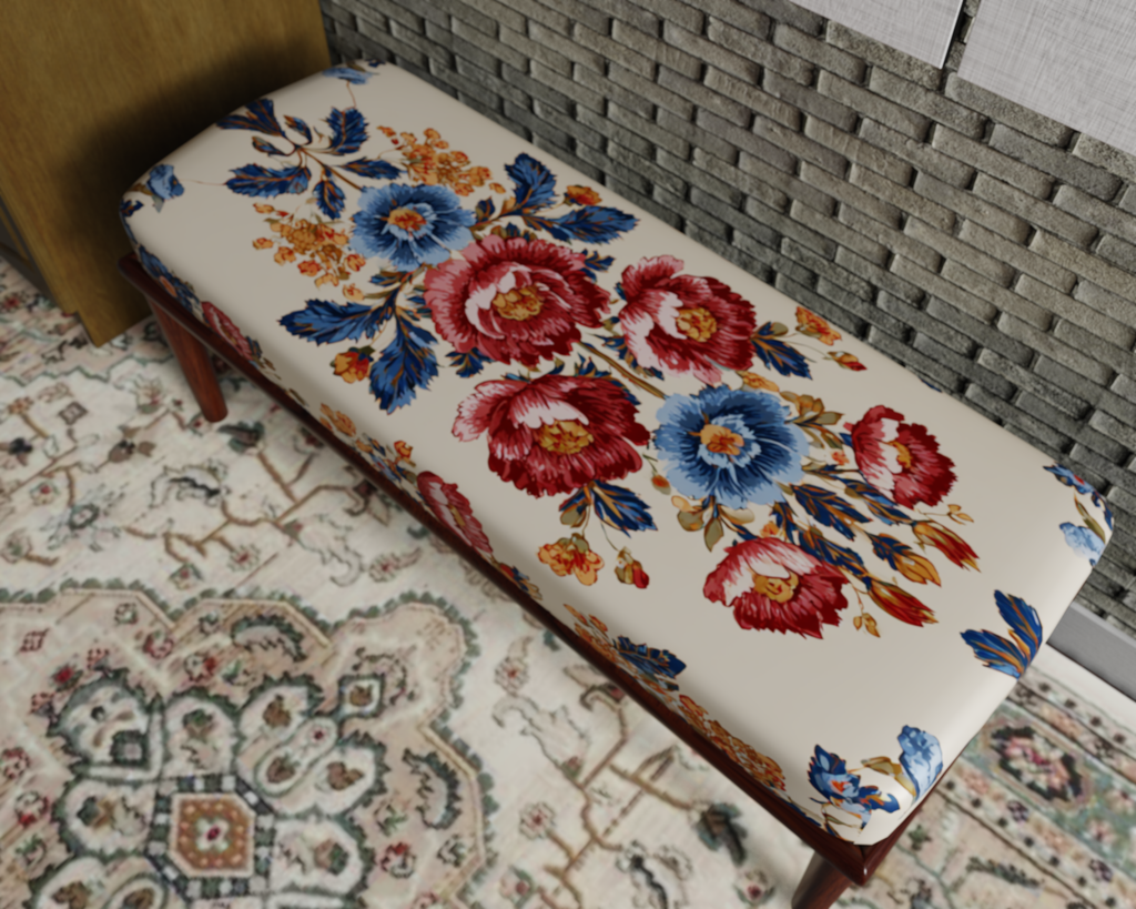 Ivory Folk Floral Embroidery bench 6