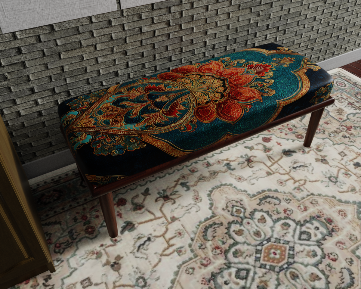 Teal & Rust Paisley Medallion bench 8
