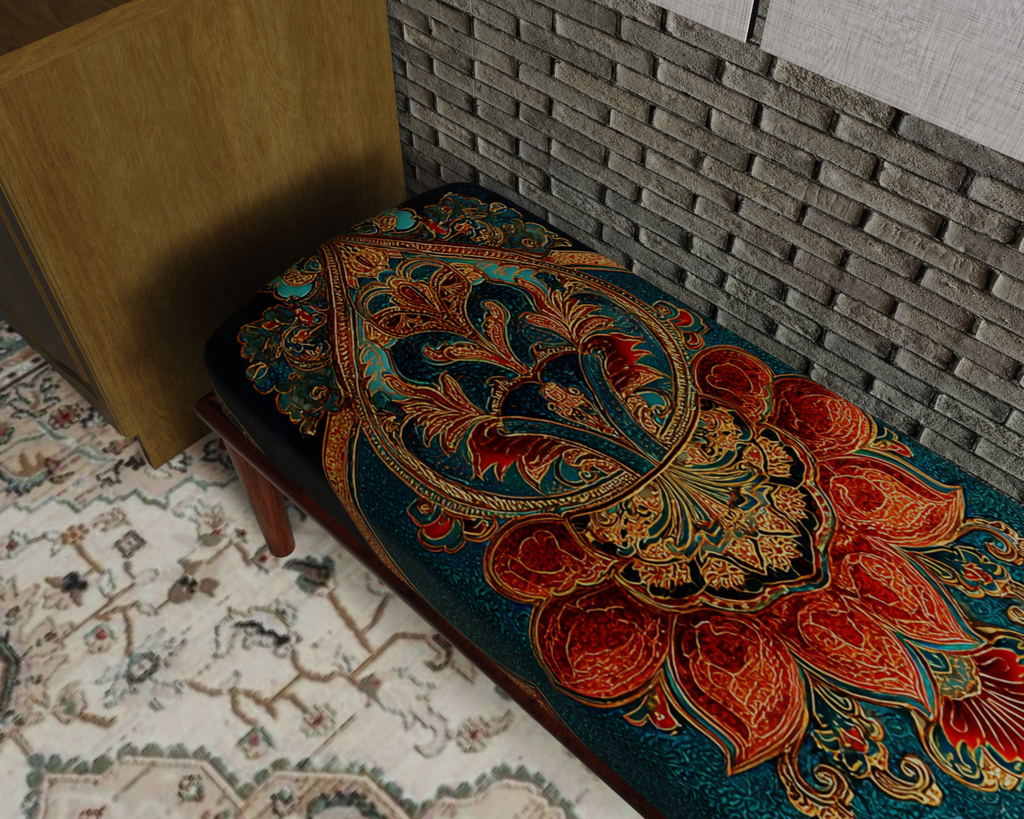 Teal & Rust Paisley Medallion bench 5