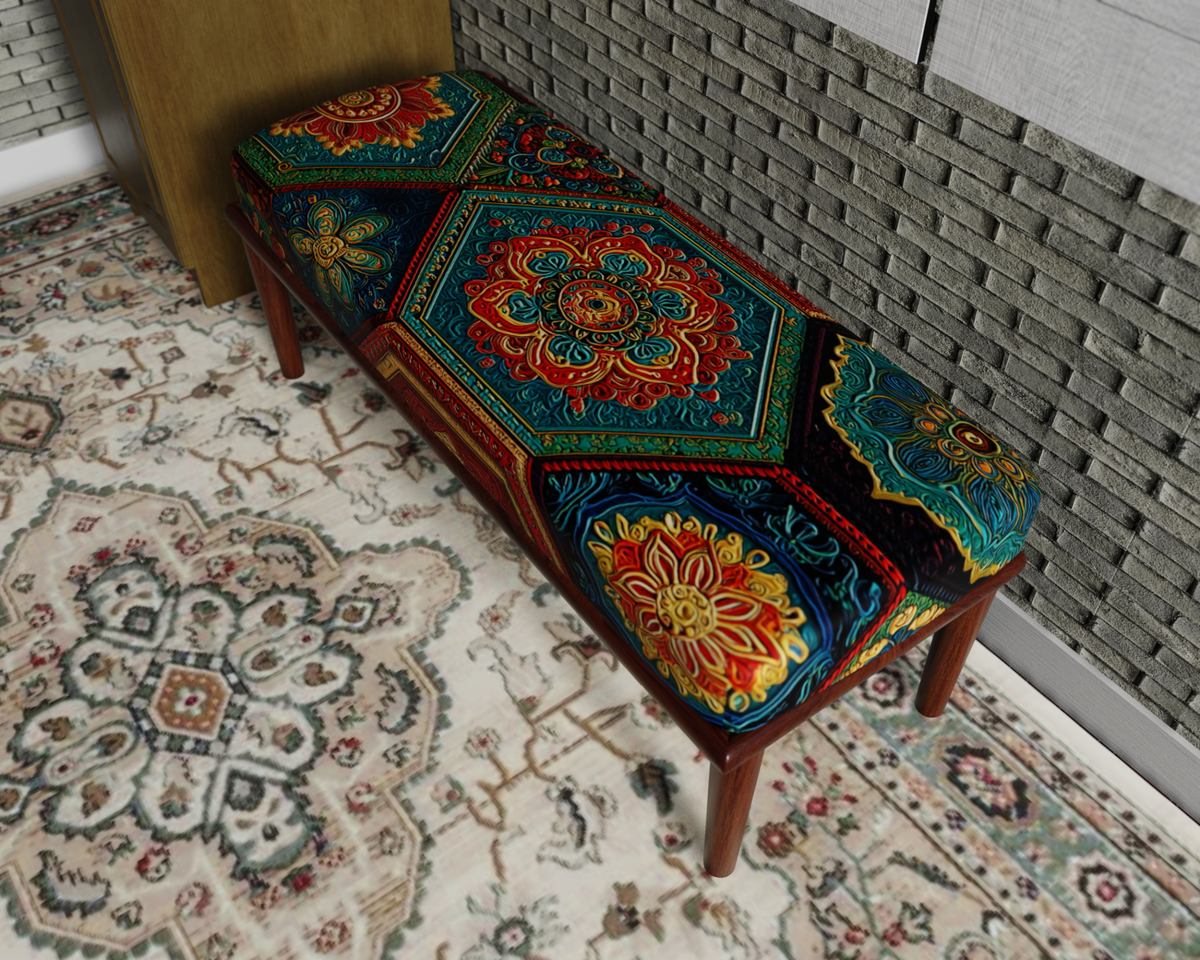 Emerald & Red Moroccan Medallion bench 3