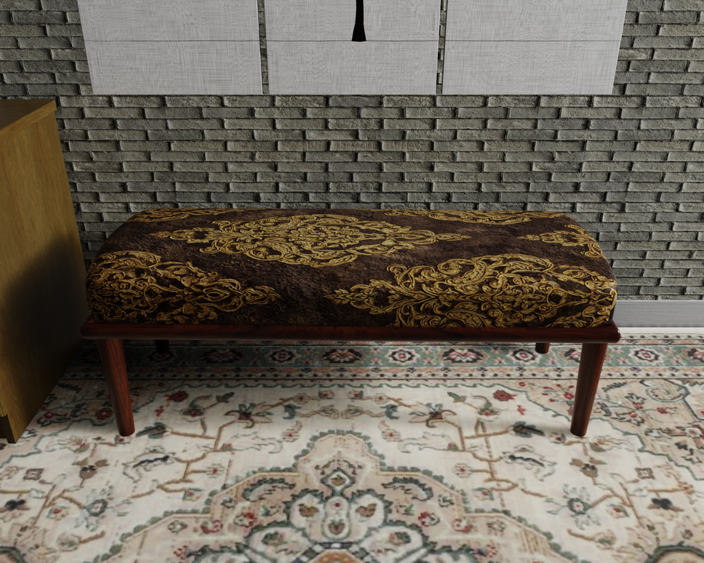 Chocolate & Gold Damask bench 2