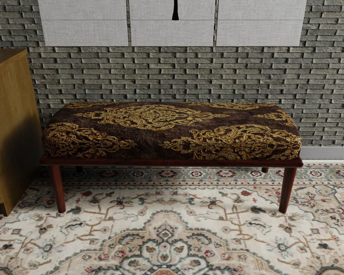 Chocolate & Gold Damask bench 2