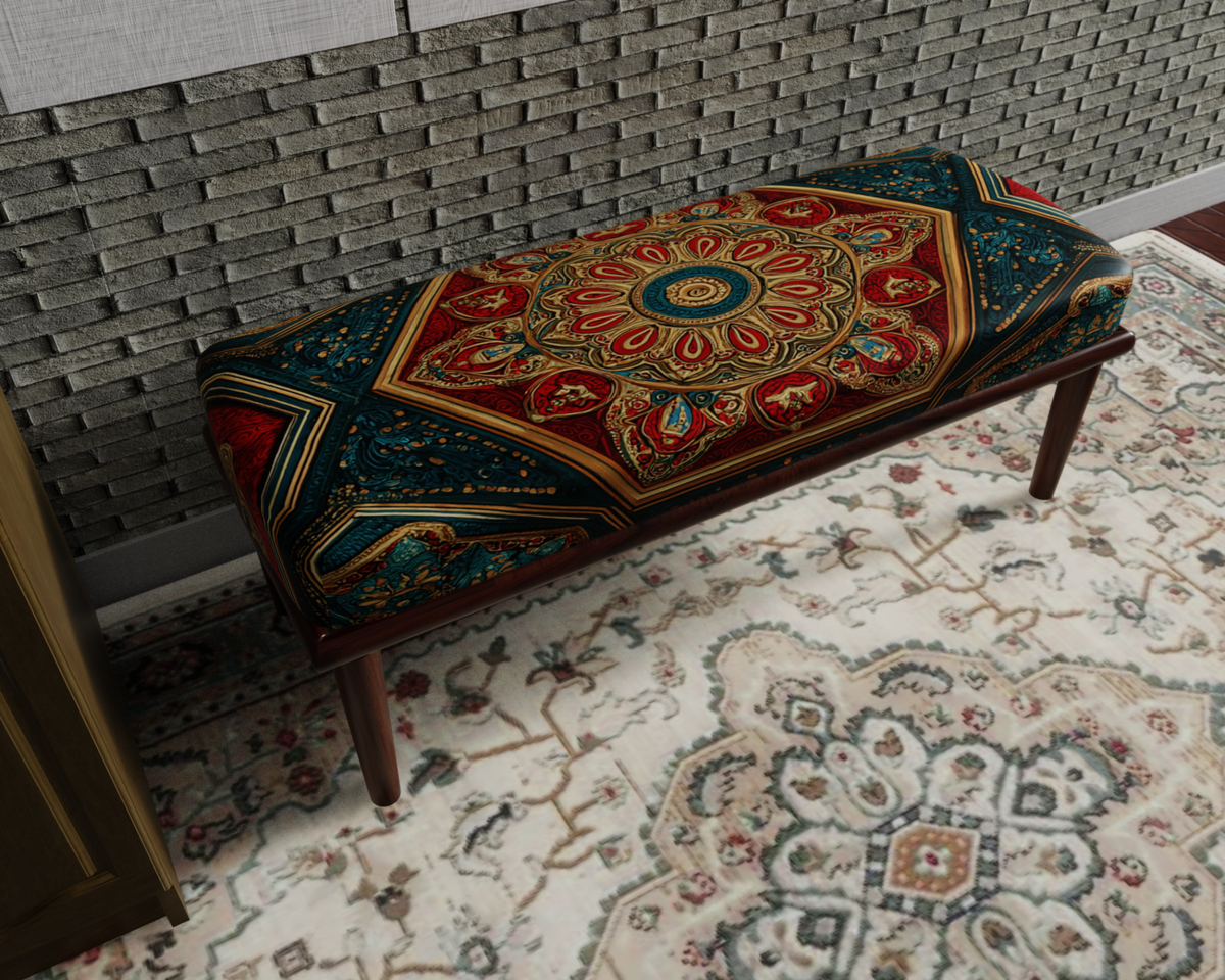Rust & Emerald Ornate Persian bench 8