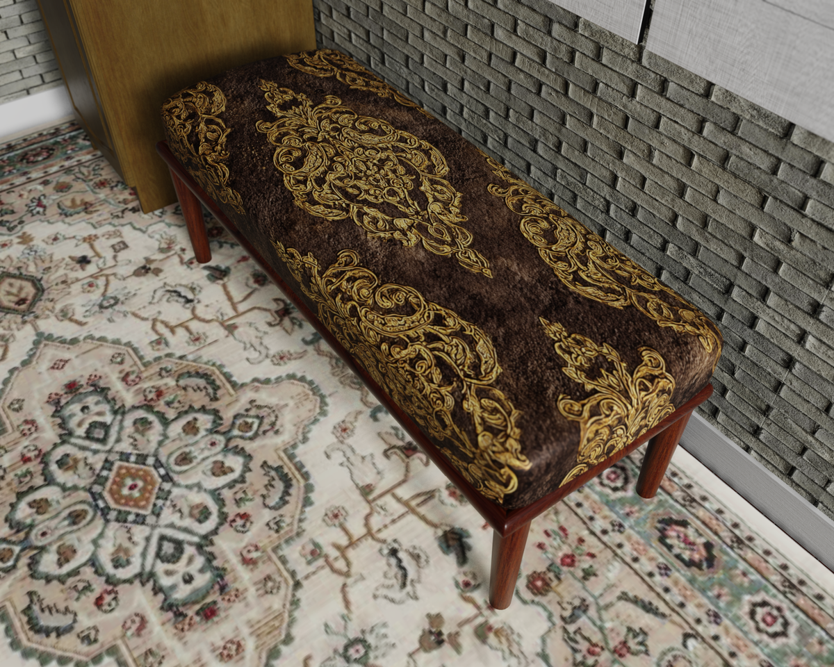 Chocolate & Gold Damask bench 3
