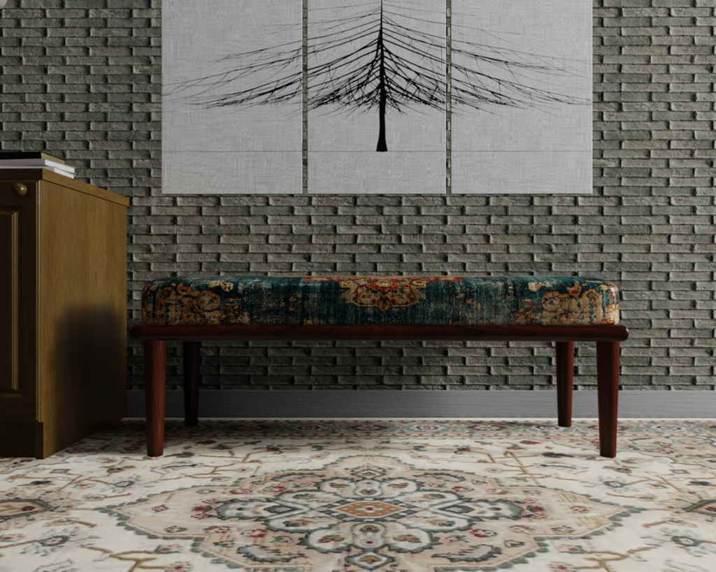 Teal & Rust Distressed Persian bench 4