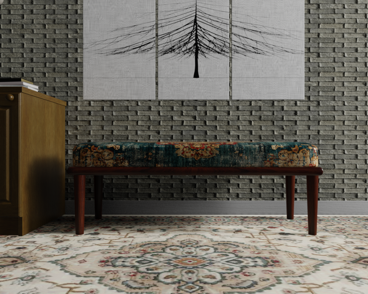 Teal & Rust Distressed Persian bench 4