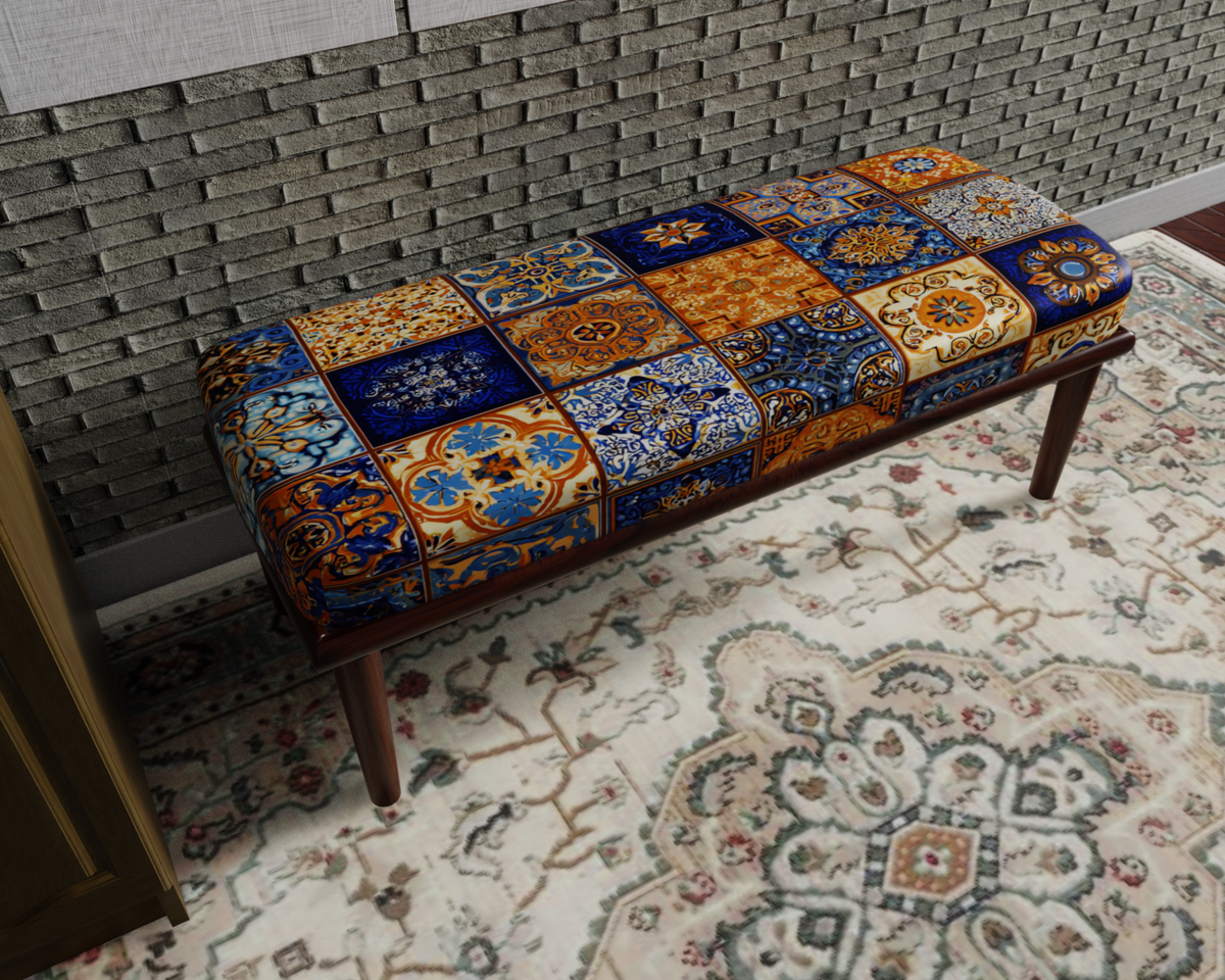 Blue & Gold Patchwork Tile bench 8