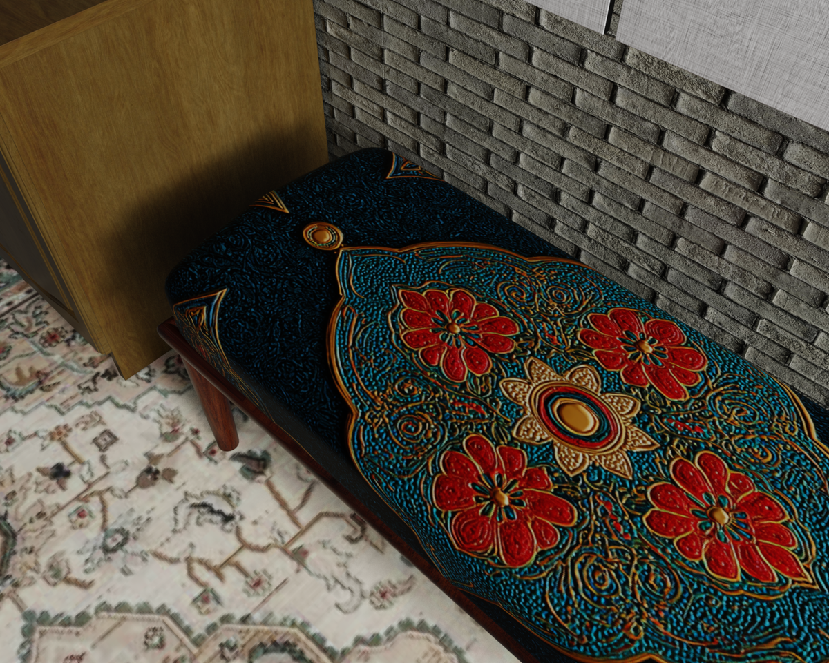 Teal & Coral Floral Medallion bench 5