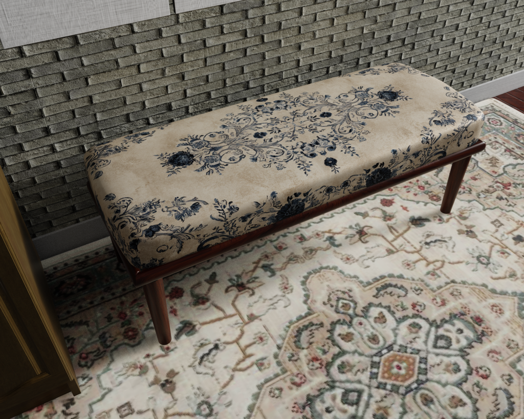 Ivory & Navy Delft Floral bench 8