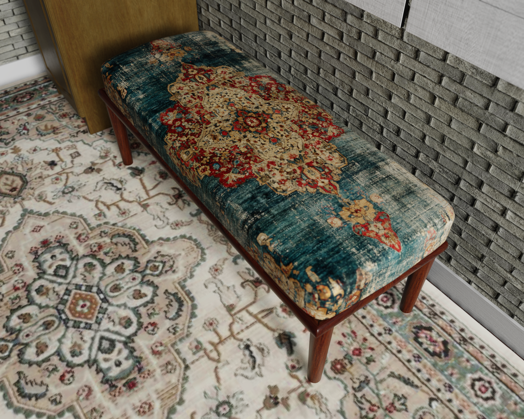 Teal & Rust Distressed Persian bench 3