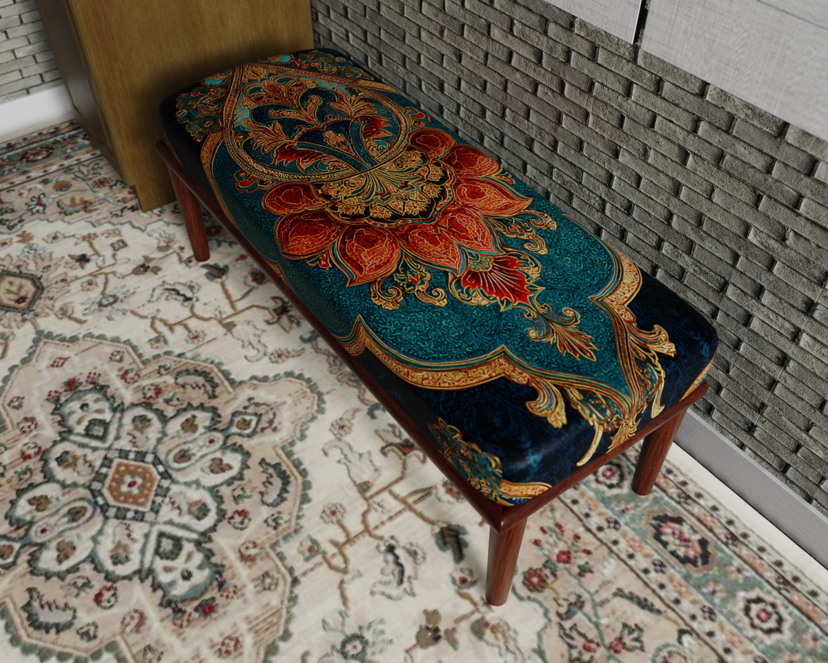 Teal & Rust Paisley Medallion bench 3