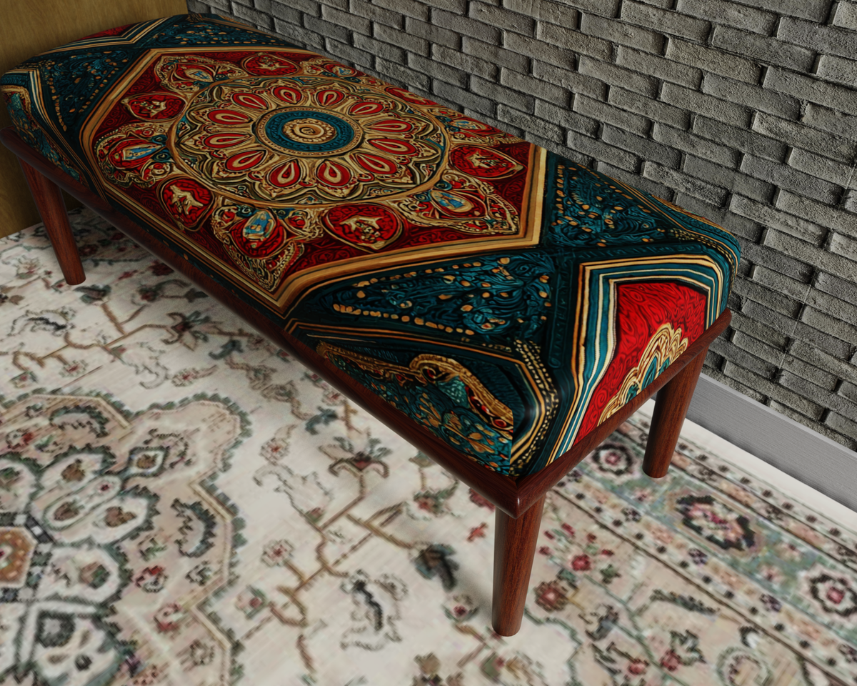 Rust & Emerald Ornate Persian bench 7