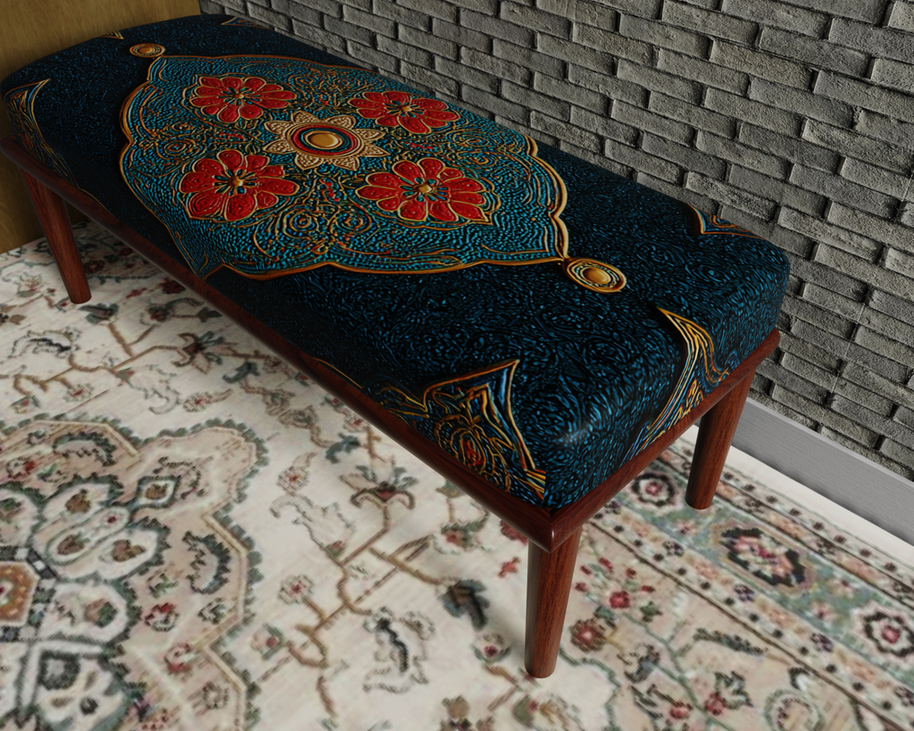 Teal & Coral Floral Medallion bench 7